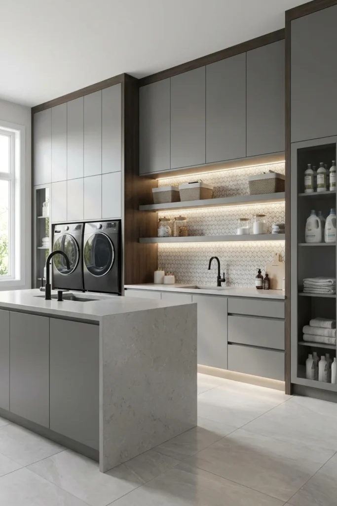 Modern Laundry Room With Sleek Built-In Storage