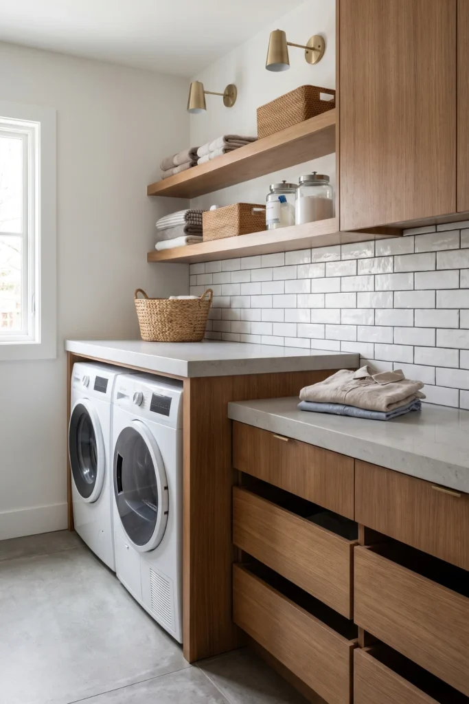 Modern Laundry Room With Built-In Folding Counter