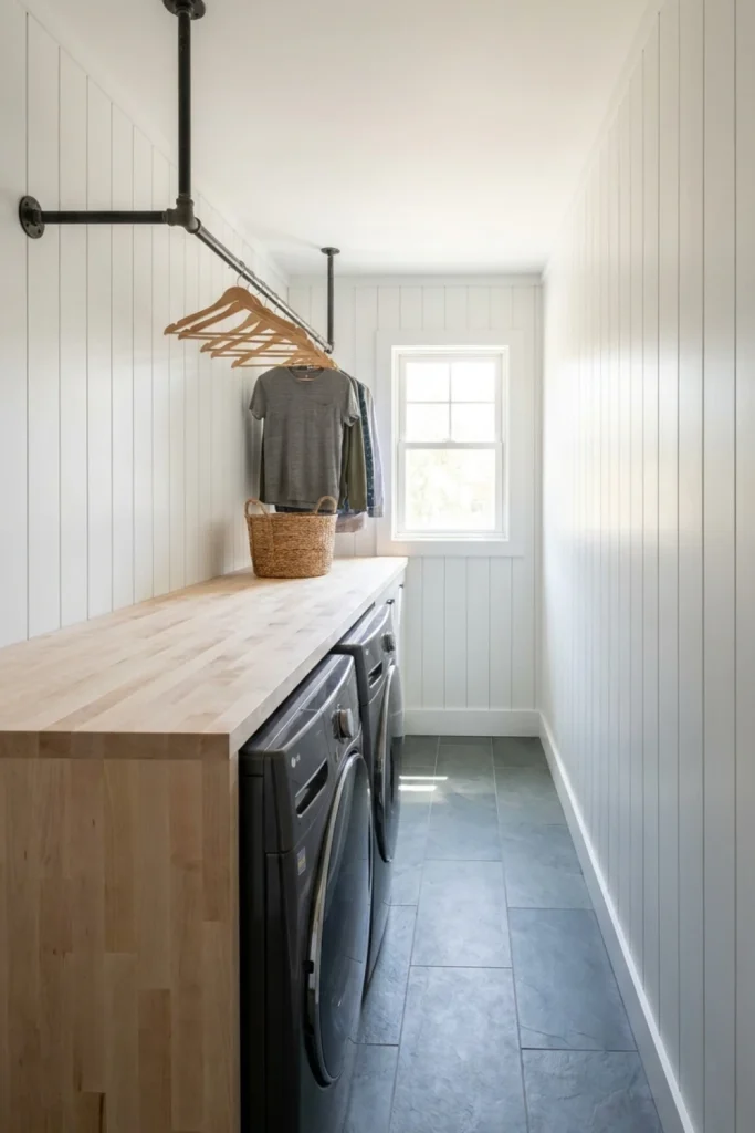 Narrow Galley Setup with an Overhead Drying Rod
