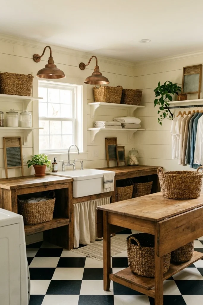 Rustic Farmhouse Laundry Room Lighting