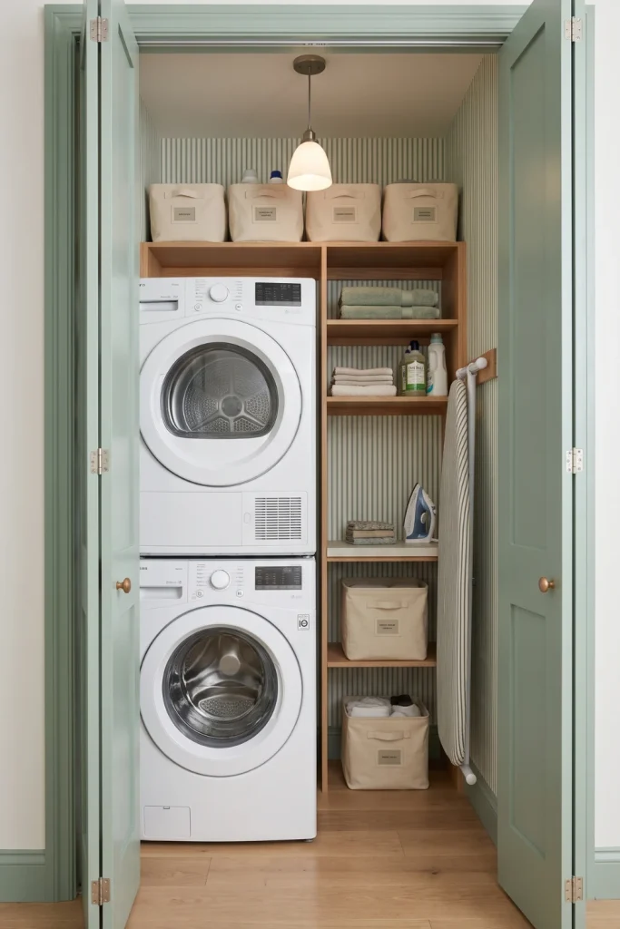 Compact Green Laundry Closet