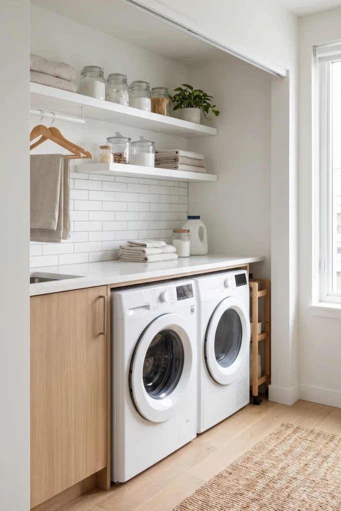 Stackable Washer Dryer Laundry Nook in a Small Apartment