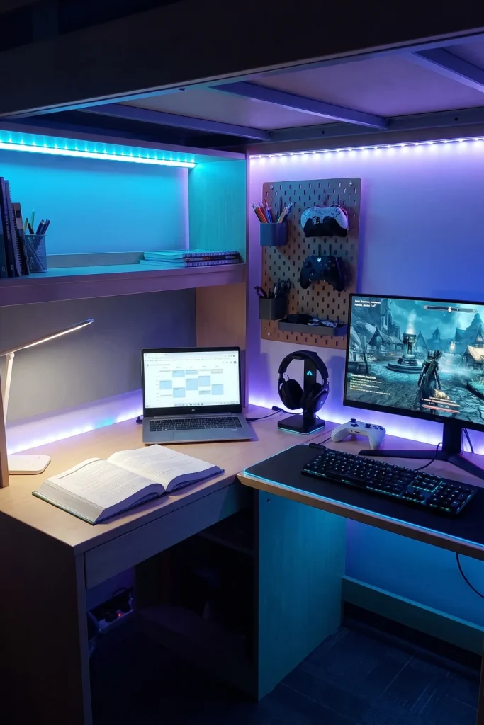 Teen Loft Bed with Gaming and Study Combo Desk