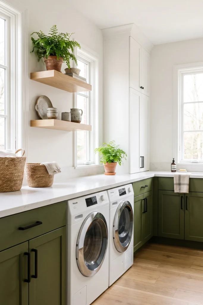 Two-Tone Cabinets with Olive and White