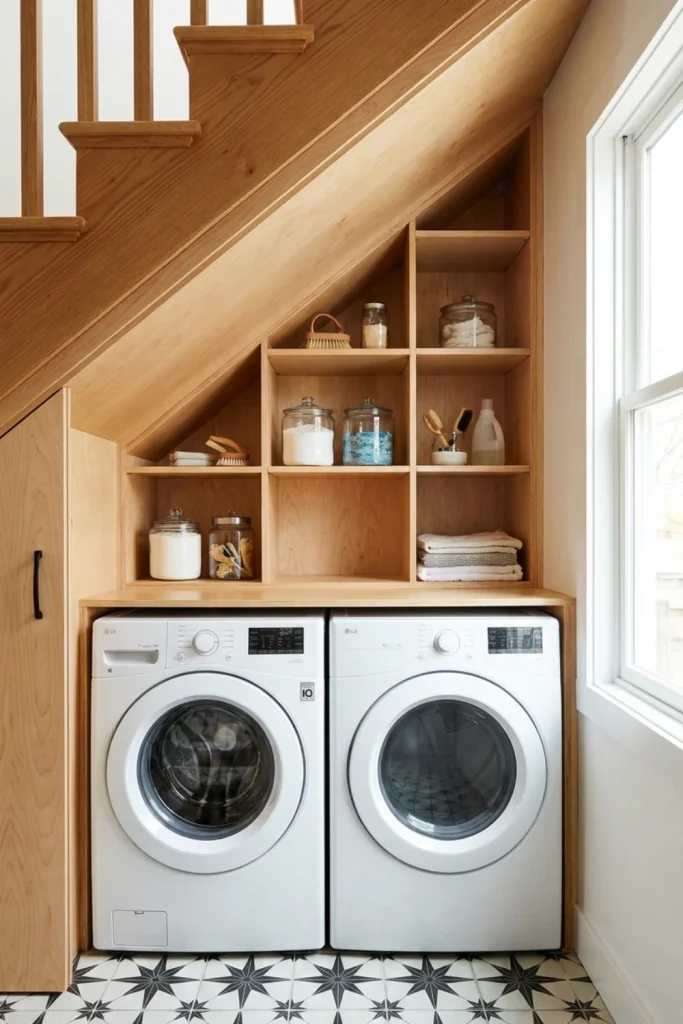 Under-Stairs Slanted Laundry Closet