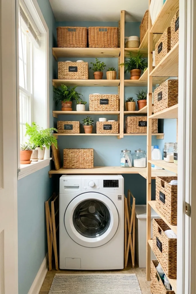 veretikal open wood shelving