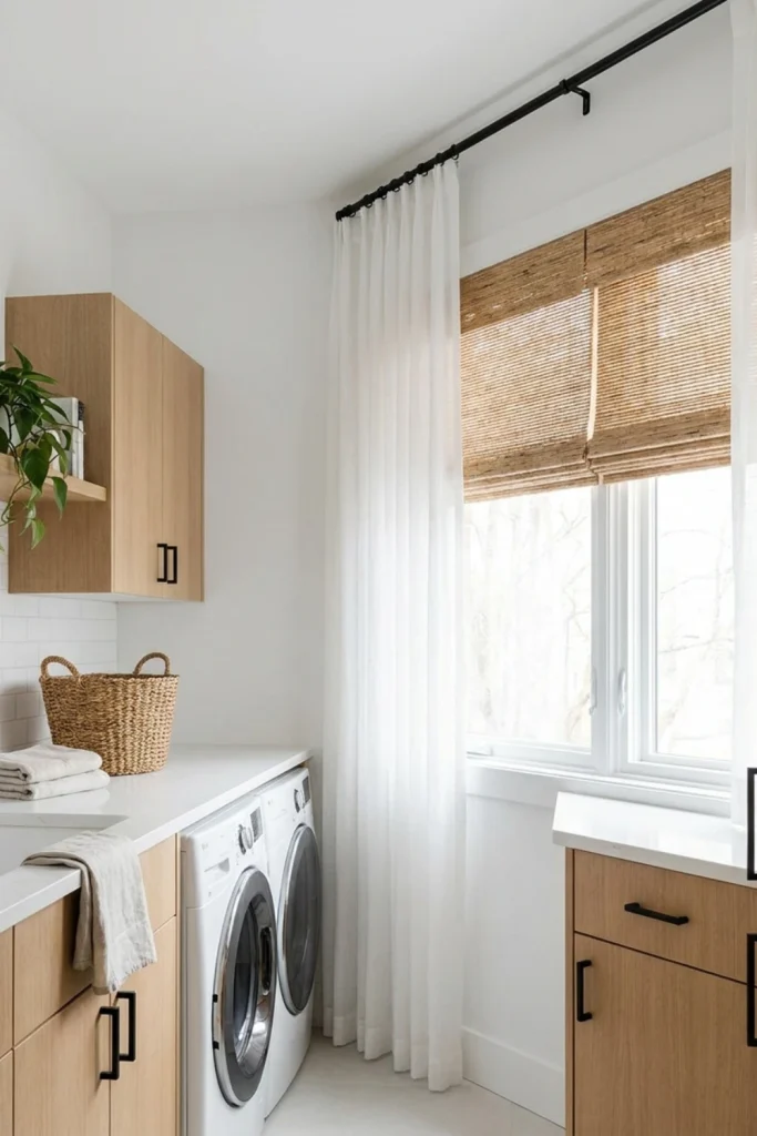 Woven Wood Blinds with Breezy Sheers